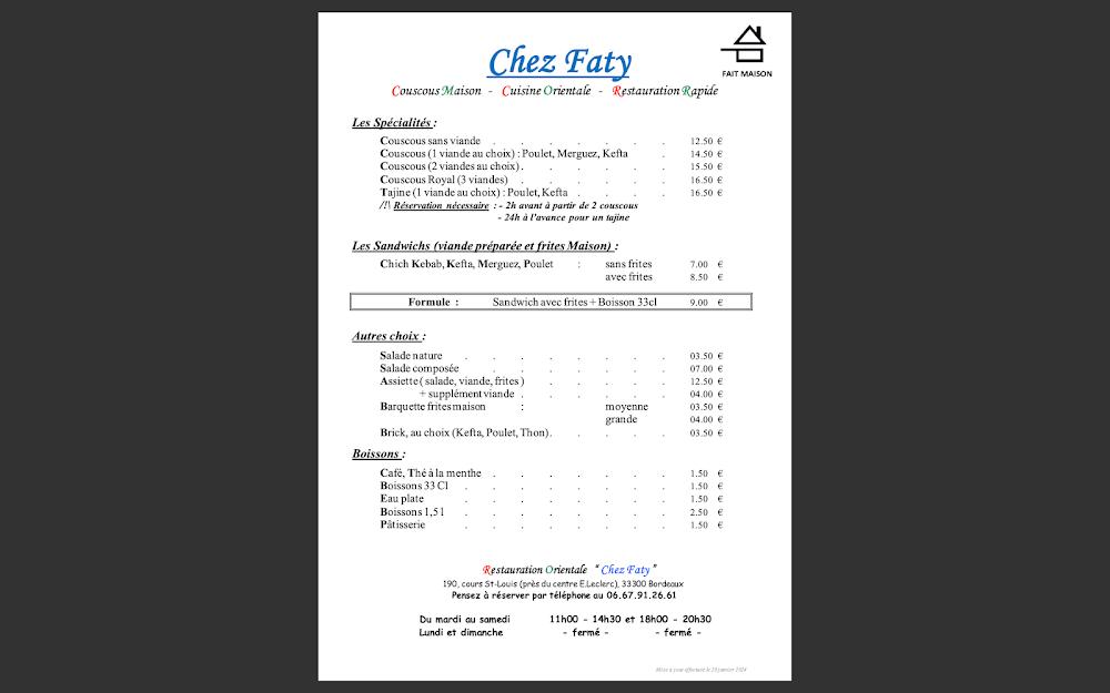 Chez Faty - Couscous & Tajine - Menu Image 1